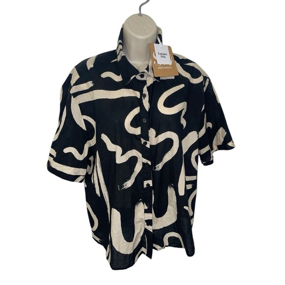 Seven Wonders York Shirt Womens Size 8 Black Sand Exclusive Oversized Blouse - Picture 1 of 12